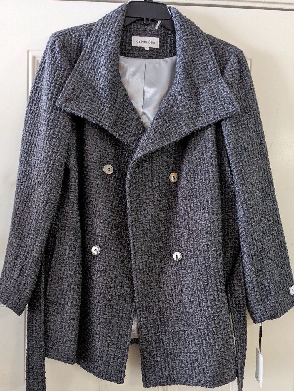 Calvin Klein Women's Dark Gray Textured Double-Breasted Peacoat